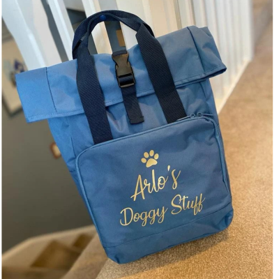 Personalised Doggie Roll,Top Bag , Doggie Bag , Daycare Bag , Paw Bag , Dog Bag , Personalised Bag , Backpack , Rucksack , Carry all