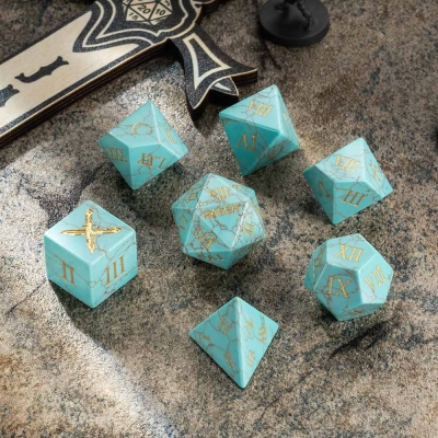 Turquoise Roman Number Custom DND Dice Set, Roman Dice, Green Dice, Gemstone Dice Set, Turquoise Dice, DND Gifts