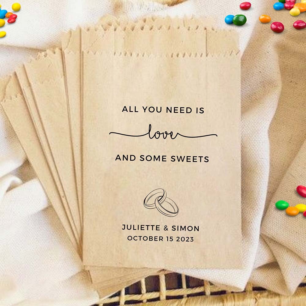 Personalized Treat Bags for Wedding Favors 20PCS, Engagement Party Candy Bar Bags, All You Need Is Love, Candy Bags for Wedding Favor Bags Wedding