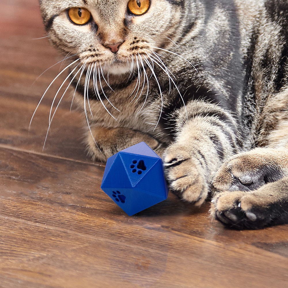 3D Printed D20 Cat Treat Dispenser Toy 