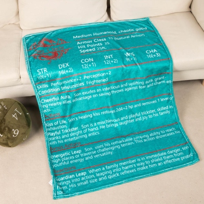 Personalized DND Stats Livingroom Blanket, Personalised Blanket Gift For Him, Bedroom Blanket Gift For Her, Housewarming Gift, Flannel Throw Blanket