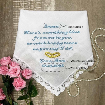 To My Daughter on Her Wedding Day, Personalized Wedding Handkerchief for My Daughter, Wedding Gift from Mom to Daughter, Something Blue