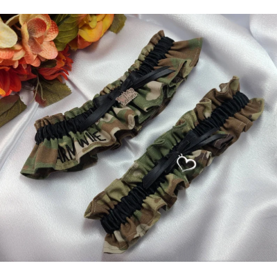 Army Wedding Garters, Embroidered 