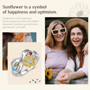 Personalized Sunflower ring birthstone name ring
