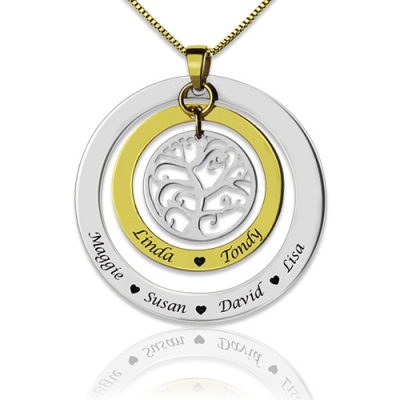 Unique Circle Family Tree with Family Member's Names Necklace