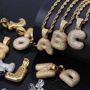 Bubble Letter CZ Hip Hop Pendant in Gold