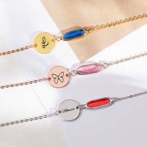 Personalized Birthstone Bracelet with Engravable Disc