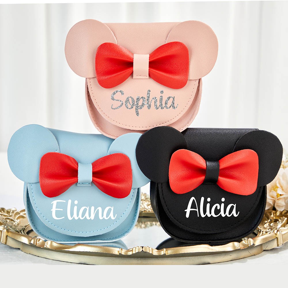 Personalized Mouse Purse, Custom Mini Leather Toddler Purse, Girls Mouse Purse, Kids Crossbody Bag, Birthday Gift, Little Girl Gift