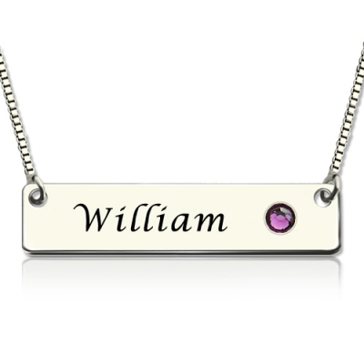 Classical Nameplate with Birthstone Silver Bar Necklace