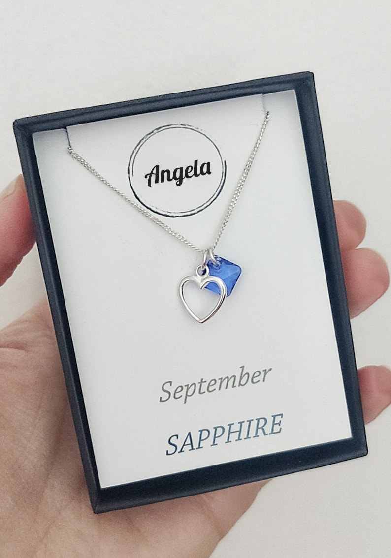 Princess cut birthstone crystal, Personalised necklace, silver heart pendant, gifts for her, couple gift, birthday gift, Christmas