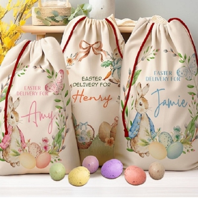 Custom Easter Bag, Personalized Easter Sack, Easter Bunny Name Bag, Easter Bunny Bag, Easter Egg Hunts, Kids Easter Basket, Kids Birthday