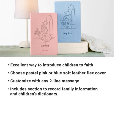 Personalized Precious Moments Bible Notebook, Religious Keepsake, For Kids, For Baptism, For Christening, ICB Version, Choose Blue or Pink