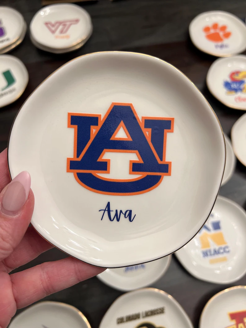 Personalized college ring dish; college jewelry dish; graduation gifts ; college trinket jewelry dish. Custom w/ college logo/mascot & name