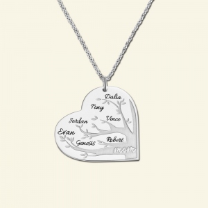 Tree of Life Heart Necklace with 1-12 Names Gift for Mother