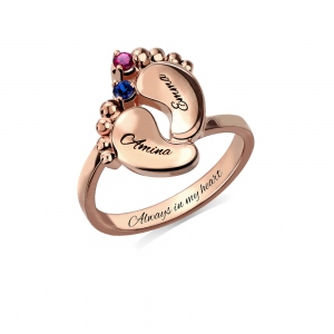 Baby Footprint Birthstone Ring with 1-4 Names