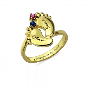 Baby Footprint Birthstone Ring with 1-4 Names