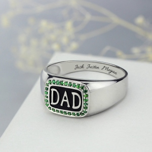 Personalized DAD Birthstone Ring with Inside Engraving
