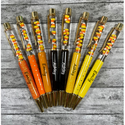 Candy corn pen, candy corn lover&#39;s ballpoint pen, candy corn glitter float pen