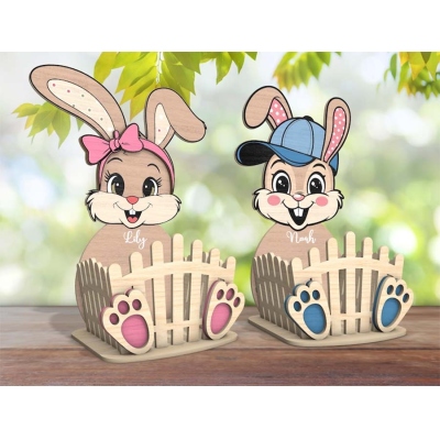 💖Buy 2 Free Shipping💖Personalized Easter Bunny Egg Holder Standing, Easter Cash Holder Egg, Easter Bunny Basket for Boys/Girls