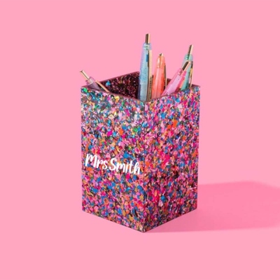Confetti Acrylic Pen + Pencil Cup Holder - Pen Cup for Desk Pencil Cup Holder Cute Desk Accessories Stationery Fun Desk Decor
