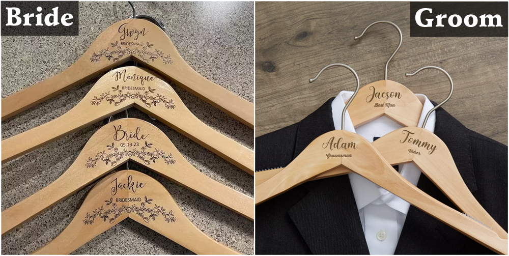 🎁Buy More Save More🎁Personalized Bride & Groom Engraved Hangers, Wooden Wedding Name Hangers