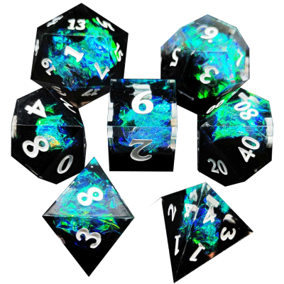 Sharp Edge Dice-Black Blue Flame Dnd Dice Set, Polyhedral Dice, Black Dice, Resin Dice, Blue Dice, Flame Dice, Lightning Dice, DND Gifts