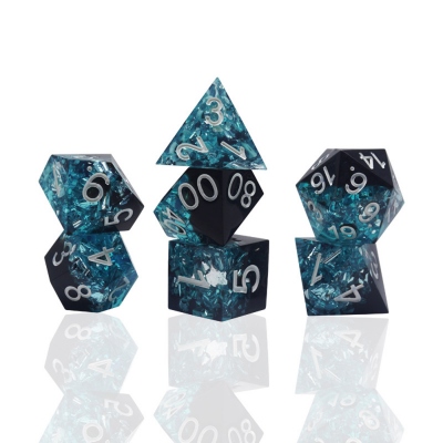 Dark Icy Blue Black Handmade Resin Sharp Edge DND Dice Set, Resin Dice, Sharp Edge Dice, Dark Blue Dice, Icy Dice, DND Gifts