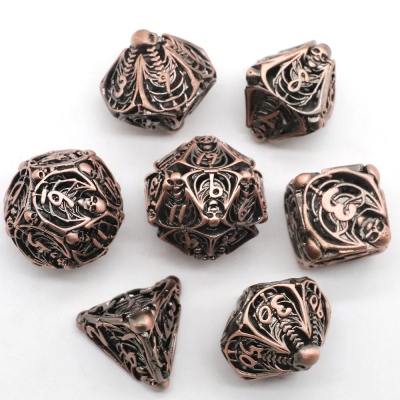 Vintage Copper Skull Metal Dice Set, Vintage Dice, Copper Dice, Polyhedral Dice, DND Dice Set, DND Gifts