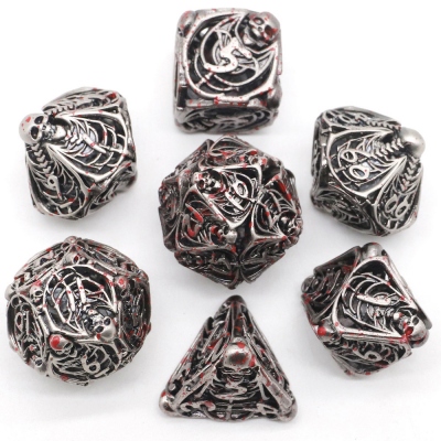 Devil's Dice Bloodstained Skull Metal Dice Set, Unique Dice Set, Blood Dice, Polyhedral Dice, DND Dice Set, DND Gifts