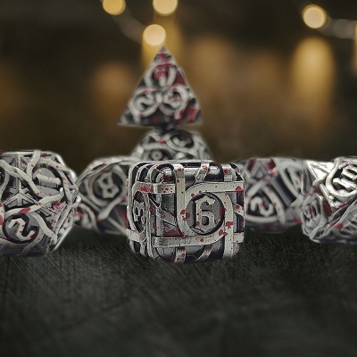 Vintage Black Blood Metal Dice Set, Vintage Dice, Blood Dice, DND Dice Set, Polyhedral Dice, DND Gifts