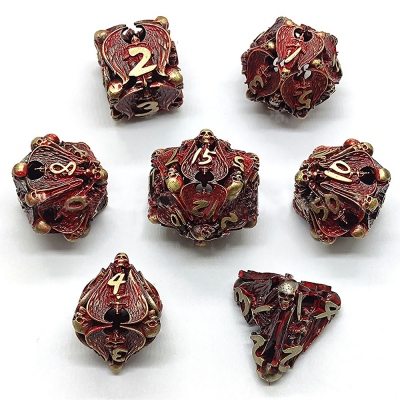 DND Role-Playing RPG DND Dripping Blood Skull Hollow Metal Dice Set, Skull Dice, Cool Blood Dice, Bloodstained Dice, Polyhedral Dice, DND Gifts