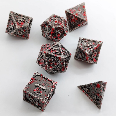Dripping Blood Skull Hollow Metal Dice Set Bloodstained Dragon Metal Dice, Unique Dragon Dice, Blood Dice, Cool Polyhedral DND Dice Set, DND Gifts