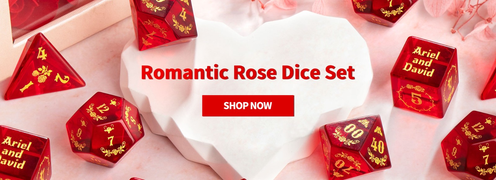 RED GLASS ROMANTIC ROSE DICE