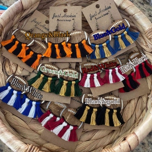Pick Your Team Colors, Wood Football Earrings, Personalized Team Color Football Earrings, Tassel Earrings, Fringe Earrings, Football Earring