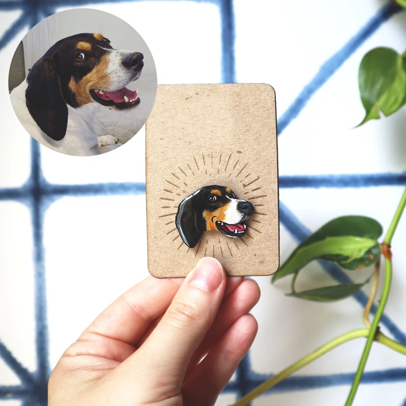 Pet Portrait Pins, Personalized Pet Pin, Hand Painted, Custom Cat Dog Portrait, Handmade Pin, Pet Lover Gift