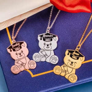 Graduation Bear Name Necklace Gift for Graduation