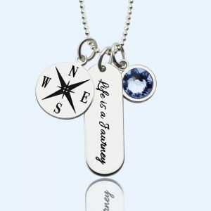 Compass Necklace Graduation Gift with Custom Birthstone and Engraving