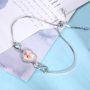 Infinity Heart Photo Bracelet with Birthstone