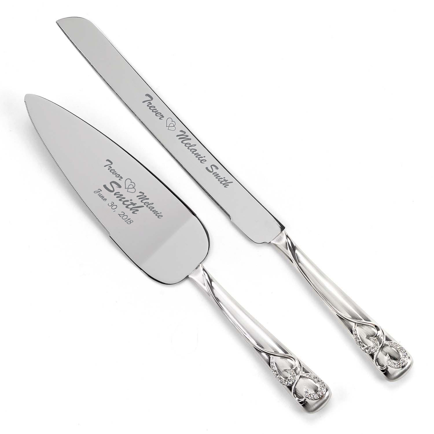 Silver Personalized Wedding Cake Knife and Server Set