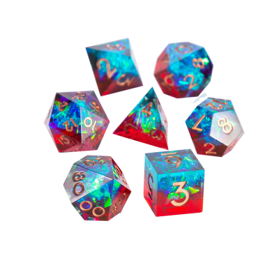 Sharp Edge Resin Dice Iridescent Glitter DND Dice Set, Transparent Dice, Polyhedral Dice Set, Glitter Dice, Sparkly Dice, Iridescent Dice, Blue Dice