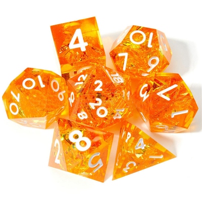 Sunfire Resin Dice-Yellow Gold Foil Sharp Edge Dice, Cool DND Dice Set, Yellow Dice, Gold Foil Dice, DND Gifts