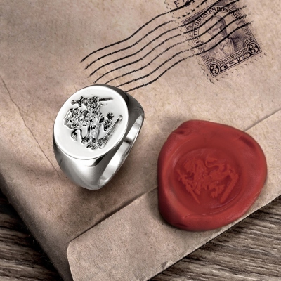 Personalized Wax Seal Family Signet Ring, Coat Of Arms, Heraldic jewelry