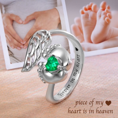 Personalized Angel Wings and Baby Feet Memorial Ring