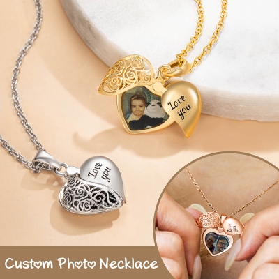 Vintage Locket Photo Necklace, Heart Photo Necklace with Totem, Heart Necklace, Memorial Jewelry, Heart Keepsake, Gift for Mom/Grandma