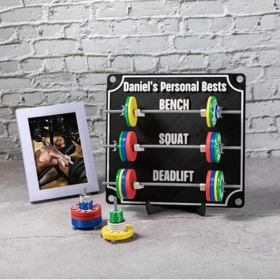 Custom Weightlifting Personal Tracking Board, 3D Printed Fitness Recording Board with Minibarbells for Home Gym Workout, Gift for Sports Lover