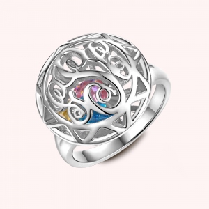 Monogram Cage Ring With Heart Birthstones In Silver