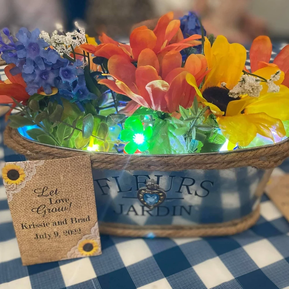 Personalized seed packet wedding favors with Sunflower Burlap and lace