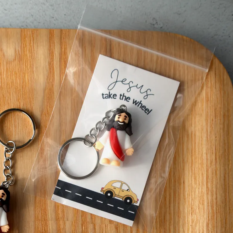 Mini Jesus Take the Wheel Keychain, Religious Gift for Kids, Gift for Teen Drivers, Gift for Adults, Jesus Gift