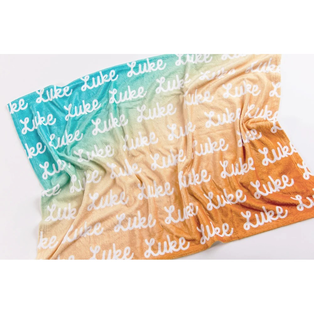 Rainbow Plush Minky Personalized Baby Name Blanket pink ombre