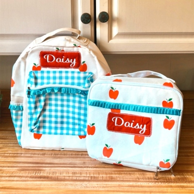 Girls Backpack, School Bag, Lunch Bag, Monogrammed, Personalized, Apples, Kids, Preschool, Pre-K, Prek, Kindergarten,